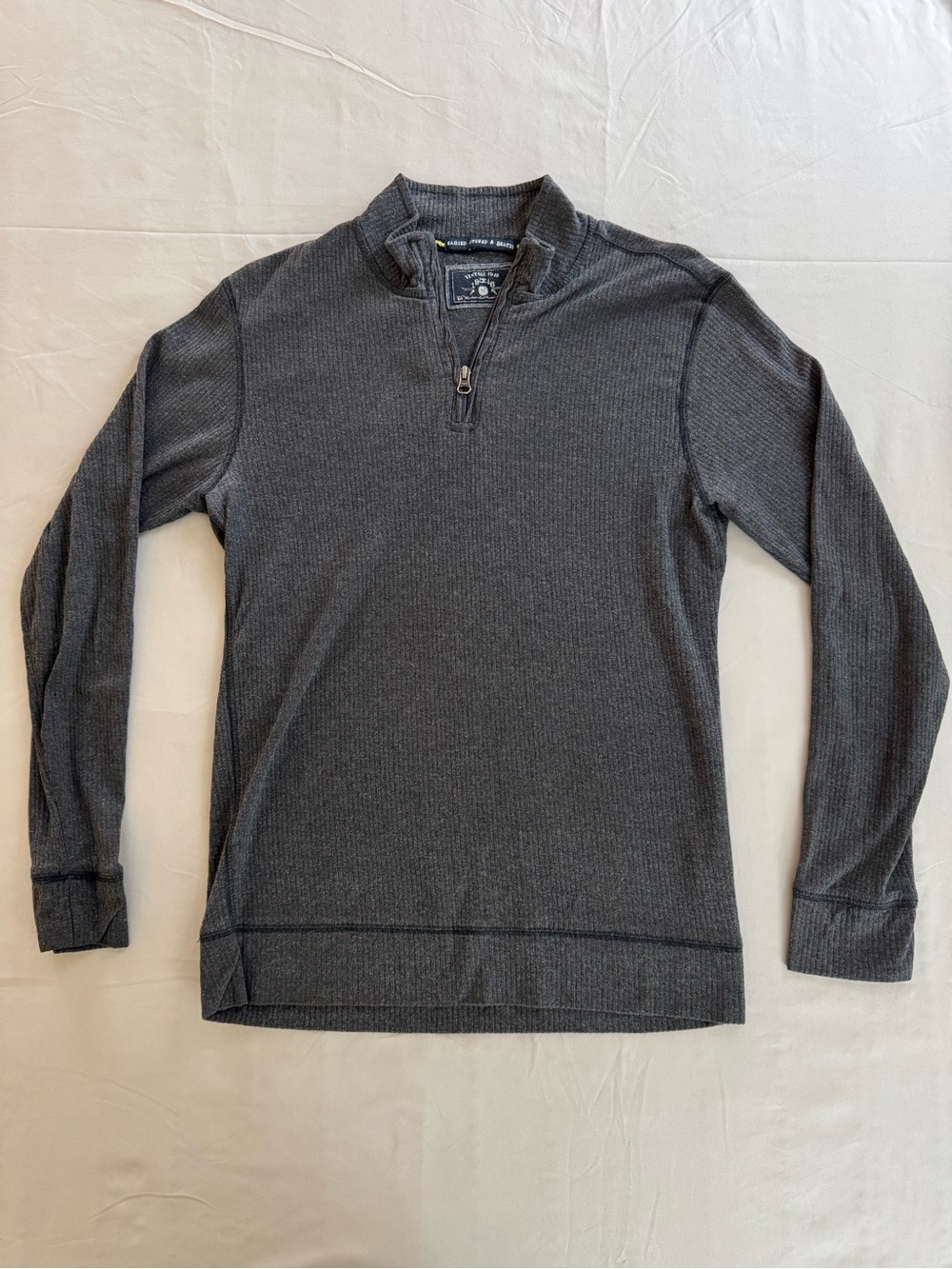 Vintage 1946 Men's Dark Gray Half-Zip Waffle Knit Sweater